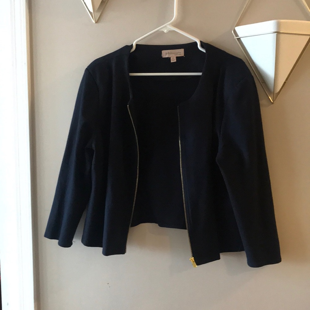 Nordstrom navy blue jacket with gold zipper